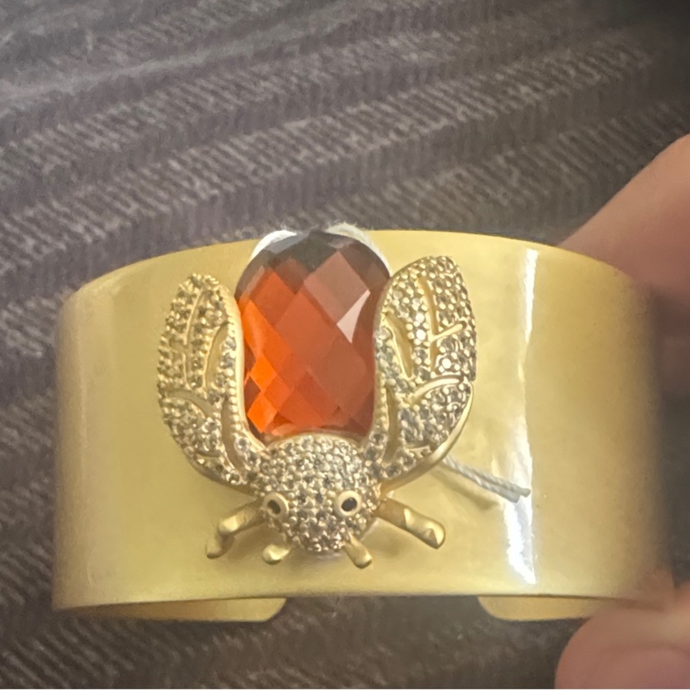 Gold Cuff Bracelet with Citrine Gemstone
